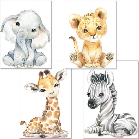 4er-Poster-Set fürs Babyzimmer - A4-Format, Tiger und Mädchen