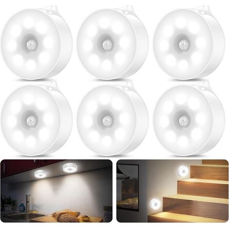 6 Pieces,night 3 Modes bulb rechargeable,bulb ABS battery,lumiere led cordless,for cabinet,led room,stairs, Room Bedroom,kitchen ( white cold). (1/5)