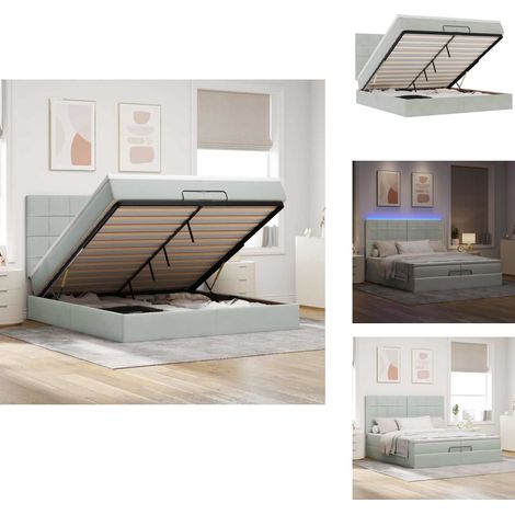 Ottoman-Bett mit Matratzen & LEDs Hellgrau 200x200 cm Samt - Ottoman-Bett - Ottoman-Betten - Bettrahmen - Bettgestell (1/5)