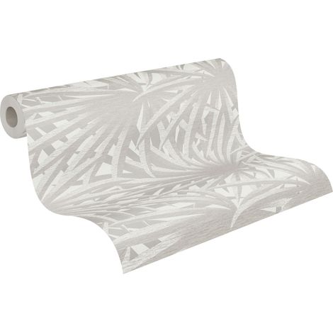 Homemaison – Papier peint vinyle jungle gris – Motif feuillage palmier – Lessivable et brossable – Raccord sauté – Résistance à la lumière (1/5)