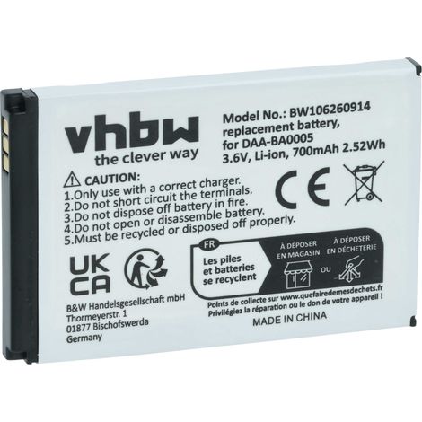 vhbw Replacement Battery compatible with Creative Zen Micro Photo MP3-Player Music Player (700mAh, 3.7V, Li-Polymer)