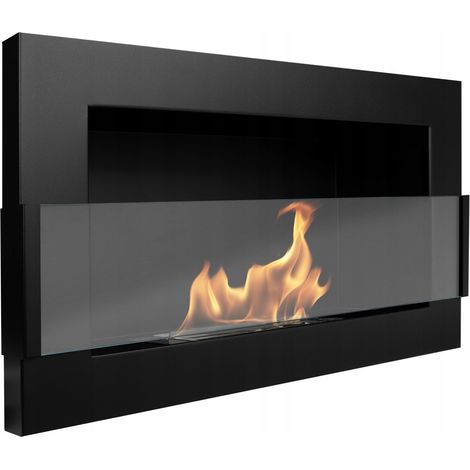 Wandhängender Bio-Kamin mit Glas, 65 x 40 x 12 cm, Flammenregulierung, Mattschwarz (1/5)