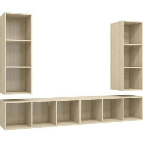 Muebles de TV de pared estantería multimedia aparador de TV comedor sala de estar dormitorio 4 piezas madera de ingeniería de roble Sonoma marrón 020029081