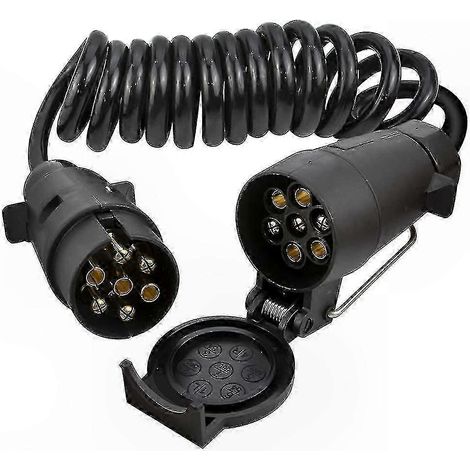 Câble d'extension spiralé à 7 conducteurs pour connexions électriques de camping-cars et remorques avec adaptateur de prise à 7 broches (1/5)