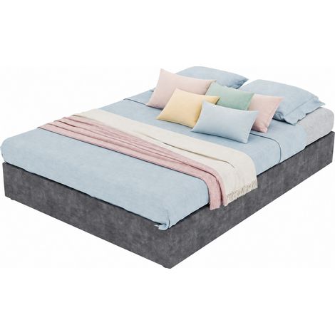 CHICFURN lit coffre en tissu gris design géométrique 140 x 200 (1/5)