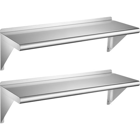 VEVOR Mensola a Muro con Staffa Acciaio Inox Carico max 136 kg Set 2 pezzi 305 x 914 mm, Mensola Portaoggetti, Portaspezie, Barattolo, Piatti, per Ristorante, Cucina Domestica, Lavanderia, Garage, Bar (1/5)