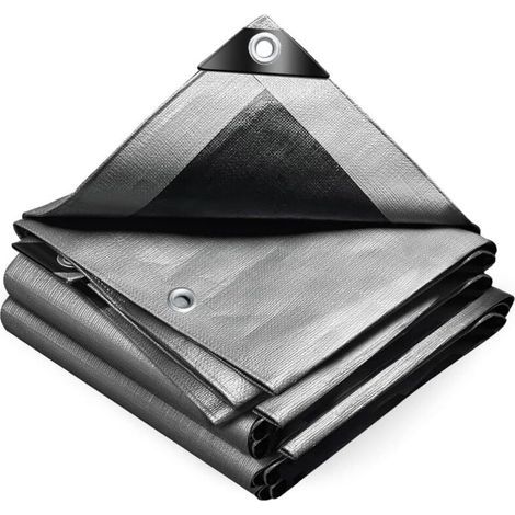 Bâche de protection grise 3 m x 4 m, 1 feuille, bâche imperméable et durable, adaptée aux piscines de jardin (1/5)