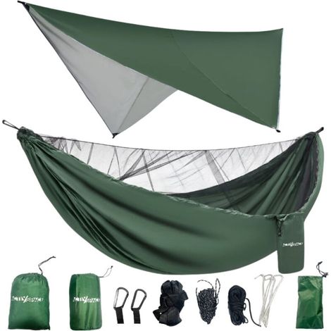 Hamac - Bâche - Moustiquaire - Ensemble Complet pour Camping Extérieur - 250 kg - 260 x 140 cm (1/5)