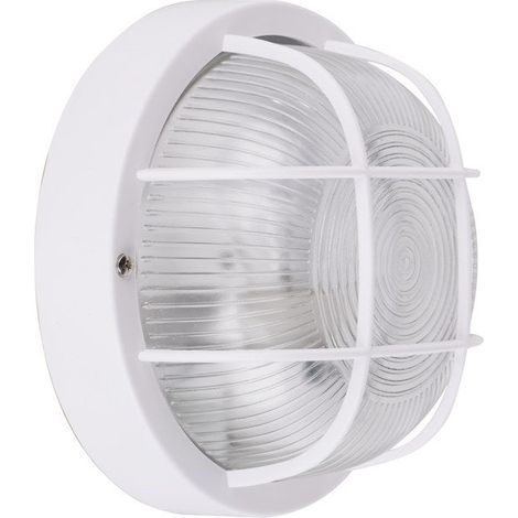 Hublot d'extérieur E27 blanc – Verre, max 60W – Rond avec grillage – Classe 2, double isolation – Pour espaces humides