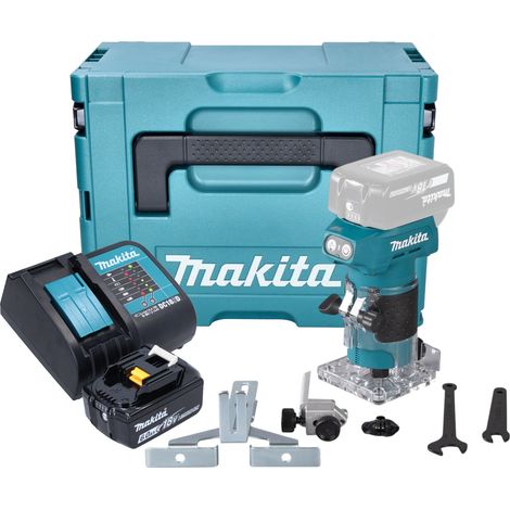 Makita DRT 52 SG1J fresa per bordi a batteria 18 V 6 mm senza spazzole + 1x batteria ricaricabile 6,0 Ah + caricabatterie + Makpac