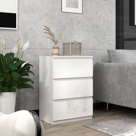 Kommode mit 3 Schubladen, moderne Schlafzimmerkommode mit Kippsicherung, 55 x 34 x 75 cm, Hochglanzweiß