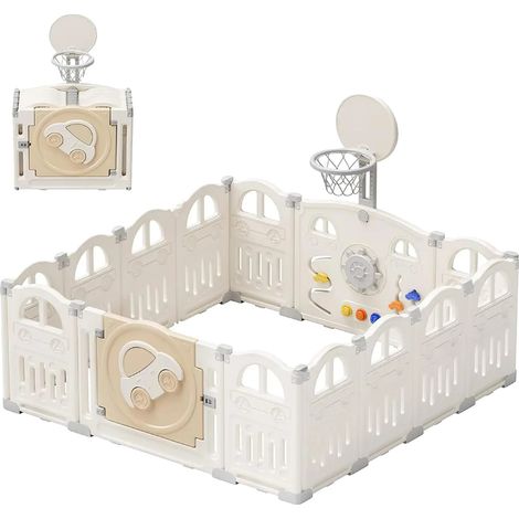 Parc pour bébé, design ajustable, base sûre et antidérapante, BLANC (1/2)