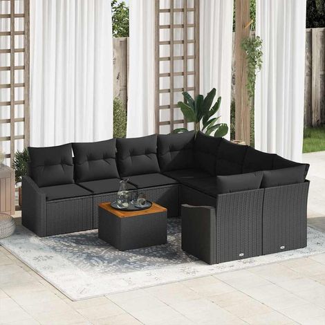 Garten-Sofa-Set mit Kissen 9 pcs Schwarz Poly Rattan vidaXL (1/5)