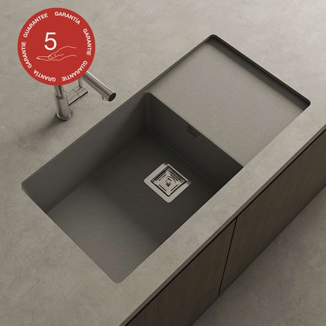 Cuve sous plan POALGI, ZIE 185, Granit, Gris Ash, 85 cm, 1 bac et 1 égouttoir (1/4)