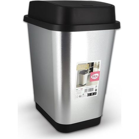 PATTUMIERA OSLO 25L 28X38X47.5H NERO E ARGENTO CON COPERCHIO RIBALTABILE OKX