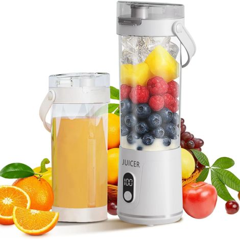 Mini frullatore portatile per preparare frullati, capacità 600 ml, 12 lame, mini spremiagrumi ricaricabile tramite USB – bianco (1/5)