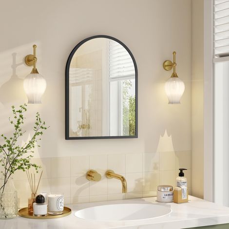 SONGMICS Specchio Bagno, Specchio da Parete, ad Arco, Cornice in Alluminio, 40 x 30 cm, Pellicola di Sicurezza, Facile da Montare, Soggiorno Camera da Letto, Nero Inchiostro LWM013BD01 (1/5)