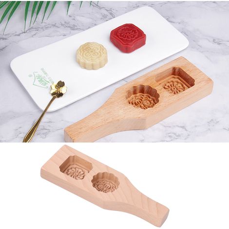 Moule à gâteaux de lune à 2 trous, style chinois, en bois, fait main, pour la pâtisserie à usage domestique (2 trous) (1/5)