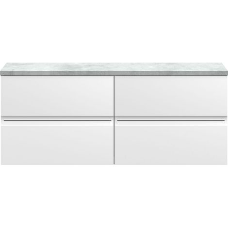 Mavesyn Contemporary 4 Drawer Wall Hung Vanity Unit with Laminate Worktop, Satin White, 1200mm