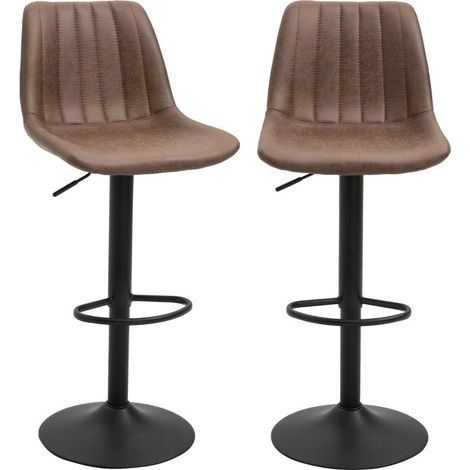 Lot de 2 tabourets de bar réglables en hauteur avec repose-pieds, tissu polyester marron, 43 x 46,5 x 89-110 cm (1/5)