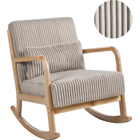 Silla mecedora de pana tapizado estilo vintage estructura de madera beige Sorsele