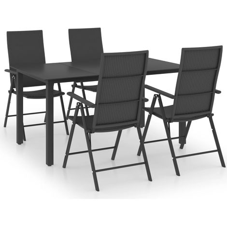 Ensemble de salle à manger de jardin meuble extérieur 5 pièces noir