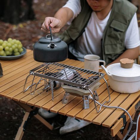 Höhenverstellbarer Campinggrill – Edelstahlrahmen zum Kochen und Abtropfen – Klapprost für Outdoor-Aktivitäten, Wandern und Grillen