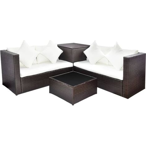 Mobili da giardino mobili da esterno Set di mobili da 4 pezzi con cuscini in resina intrecciata marrone 020016195