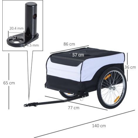 Chariot de jardin pliable 40 kg, blanc et noir, acier et Oxford, 140x77x65 cm, pour transport et usage extérieur (1/5)