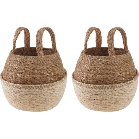 Pflanzenkübel mit Griffen 2 pcs Weiß Ø 22 x 20 cm 100% Seegras vidaXL