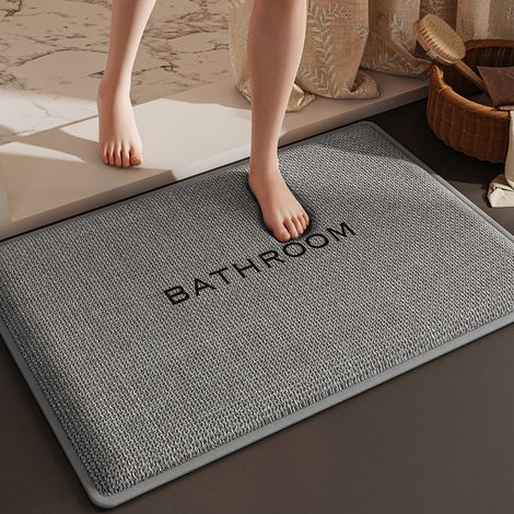 Tappetino antiscivolo per bagno in lino denso – Tappeto per toilette e lavabo, motivo tessuto in memory foam, grigio scuro, 40 x 60 cm