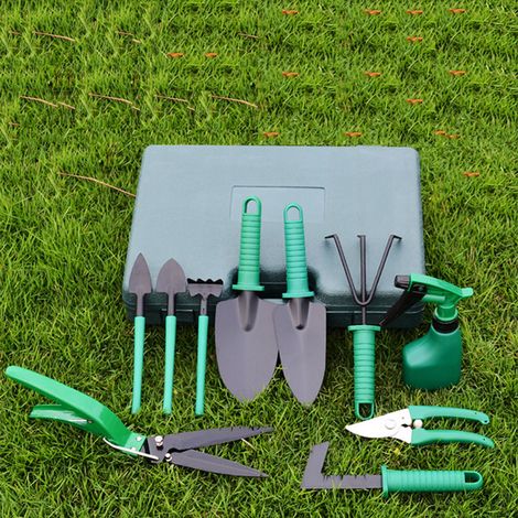 Ensemble de jardinage vert 10 pièces (5 ou 10 pièces) : outils de plantation, pots de fleurs, matériel pour bonsaï, pelles à élaguer, désherbeur. (1/5)