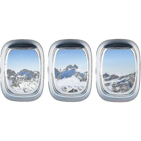 1 Stück dreidimensionale Kombinations-Bullaugen-Schneeberg-Flugzeuglandschaft-Fenster-Wandaufkleber Kinderzimmer Kindergarten selbstklebend
