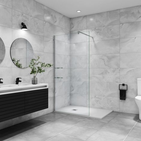 paroi de douche 70 x 190cm paroi de douche à l'italienne avec une barre de stabilisation 140cm et 2 étagères