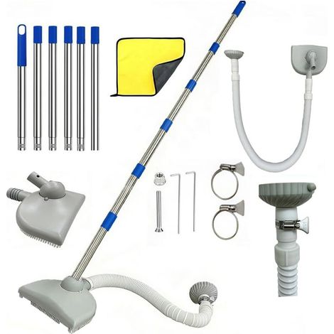 Aspirateur de Piscine avec Tuyau,Nettoyeur de Sol de Piscine avec Tuyau Rétractable 350 cm, Aspirateur de Sol avec Tige Télescopique de 230 cm, pour Piscine, Etang, Jacuzzi, Salle de Bain et Spa (1/5)