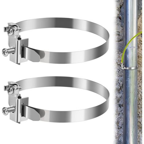 Collier de Mise à la Terre en Acier Inoxydable Galvanisé(2Pcs, 8-120mm) Collier Équipotentiel pour Les Boîtes de Distribution les Attaches de Câbles la Protection Contre la Foudre (1/5)