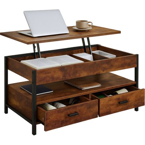 Table basse de rangement avec tiroirs et plateau réglable