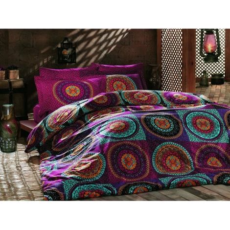 Juego de cama - 1 funda nórdica 220 x 240 cm + 2 fundas de almohada 60 x 60 cm - 100% algodón reforzado - Fucsia