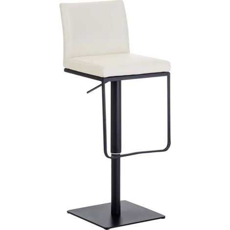 Taburete de bar x1 con reposapiés base cuadrada de metal negro asiento de PVC color crema 100005303 (1/5)
