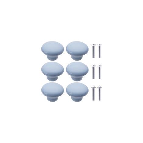 Lot de 6 poignées de meuble rondes en céramique, poignées de tiroir et de placard pour cuisine, commode, armoire et chambre d'enfant (bleu clair) (1/5)