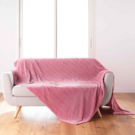 Plaid Flanelle Uni "Arya" 180x220cm Rose (1/4)