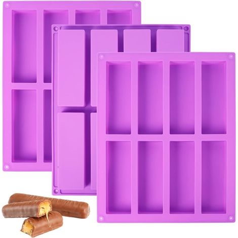 Silikon Backform 8 Riegel Schokoriegel, Schokolade, Müsliriegel, Gebäck, Fudge, Nougat 3 Stück (1/5)