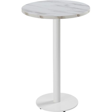 Table haute ronde 60 cm pied blanc et revêtement marbre blanc