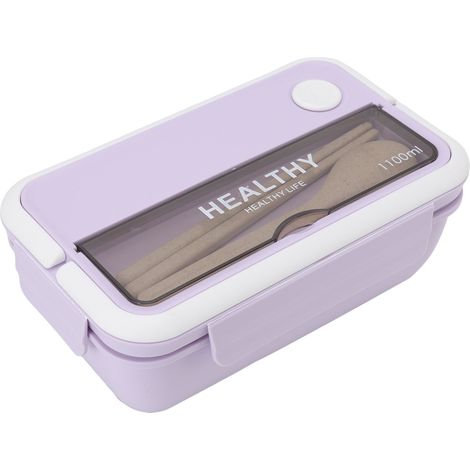 Boîte repas 1100ml avec couvercle étanche, grand contenant isotherme portable pour salade, sac bento pratique pour bureau, couleur violette (1/5)