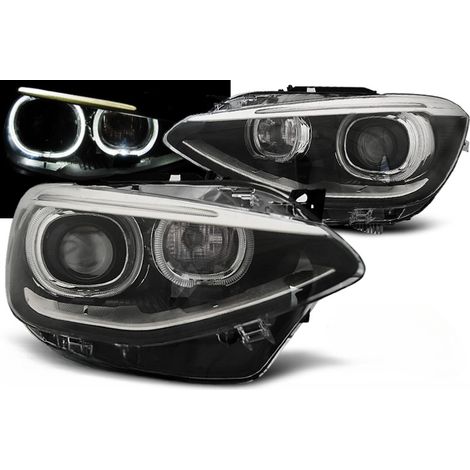 Paire de feux phares BMW serie 1 F20 / F21 de 2011 a 2014 angel eyes DRL noir-27361122