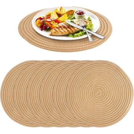 Lot de 6 Sets de Table Rond Lavable Tressé en Coton, Dessous de Table Rond Ø 30 cm, Tapis de Table Résistantes à la Chaleur Antidérapant à la Chaleur pour la Cuisine, pour Table à Manger, Cuisine (1/5)