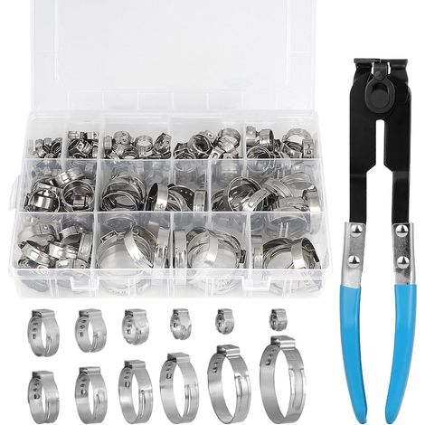 180 Pcs Colliers de Serrage à Oreille Unique Acier inoxydable 304, 12 Tailles 5.8-33.1mm Collier de Serrage Tuyau Métallique avec pince a collier durite (1/5)