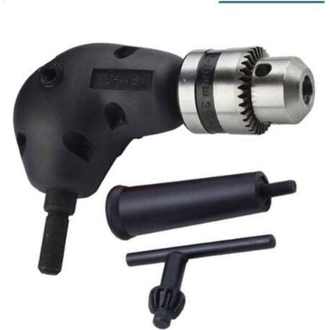 Extension de mandrin de perceuse à angle de 90 degrés, adaptateur de perceuse à angle droit, accessoires d'outils électriques de fixation de mandrin pour percer dans des espaces restreints (1/4)