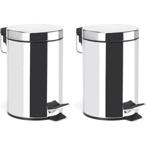 Poubelle à Pédale - Lot de 2 - Acier Inoxydable - Seau Amovible - Finition Miroir - Salle de Bain - 3L (1/5)
