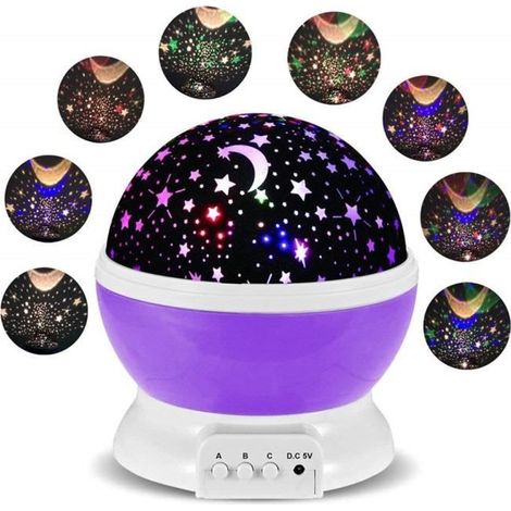Purple LED Lampe Projection Veilleuse Bébé Etoile Lumière Enfant 360º Rotation (1/4)